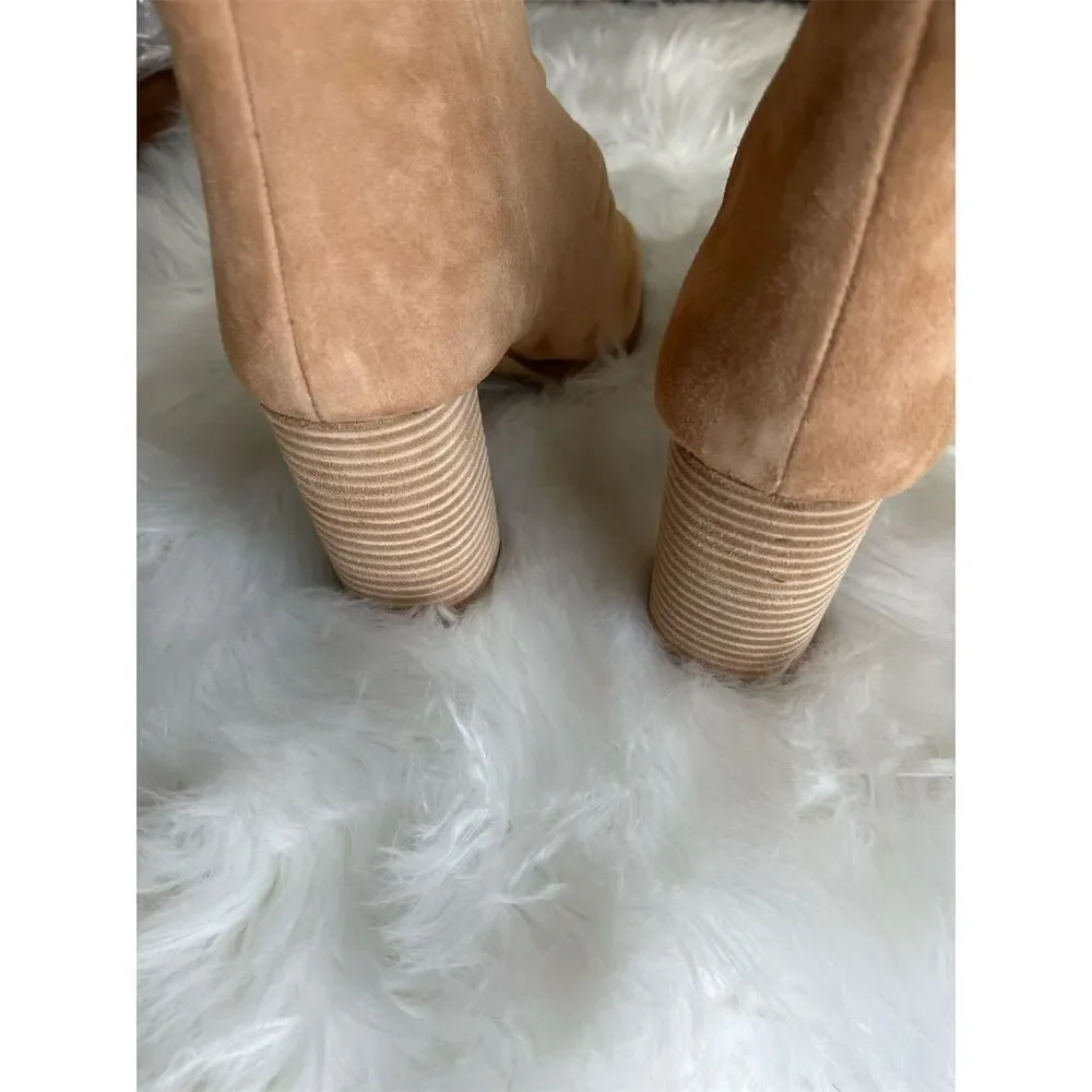 🆕42 Gold Women's Natural/Beige Suede Open Toe Booties Size 11
